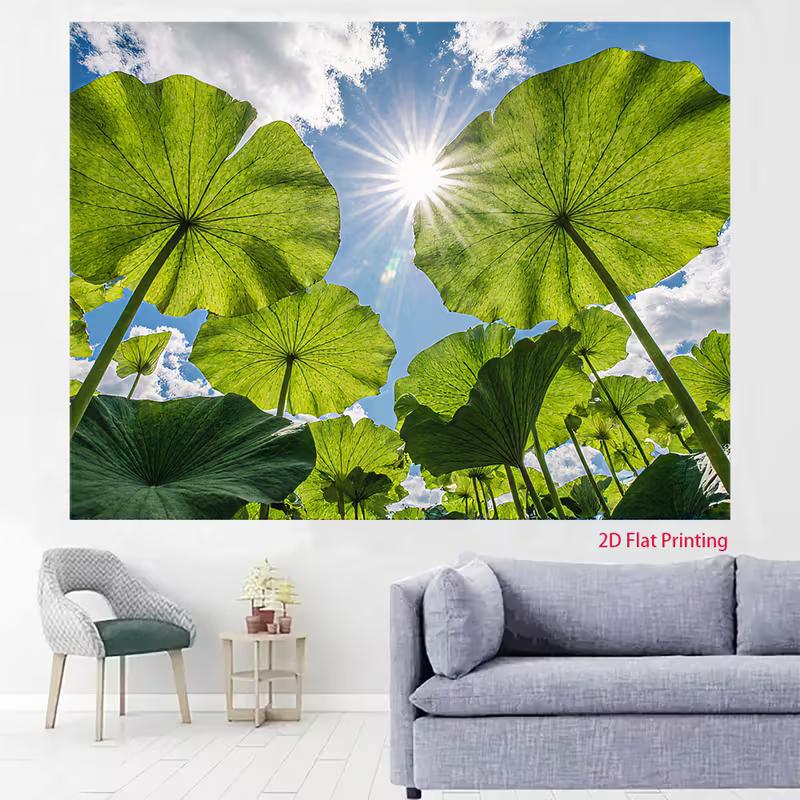 2D Green Lotus Leaves Sky Backdrop, Nature Themed Photography Background Banner