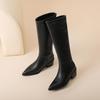 Krazing Pot Cow Skin Microfiber Pointed Toe Thick High Heels Knee Boots Size 46 Size 45 Slip on Plus Size Women Keep Warm Long Boots