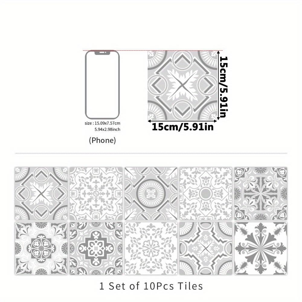 10pcs Mexican Tile Stickers Self-Adhesive Light Color Waterproof Wall Stickers Floor Sticker for Bedroom Kitchen Bathroom Stairs Garden Floor