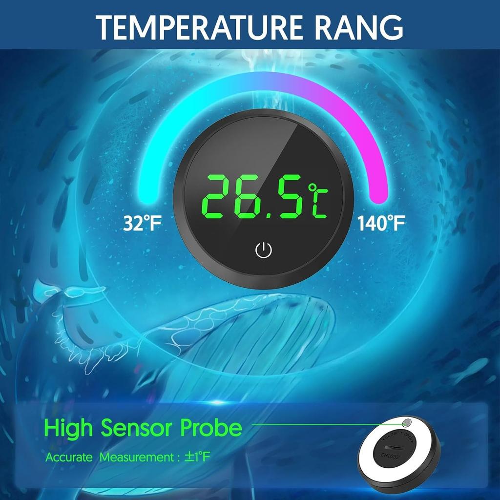 Aquarium Thermometer Digital Kabellos Touch Stick LED Anzeige ±1°C zur Überwachung der Aquarium Temperatur Zubehör