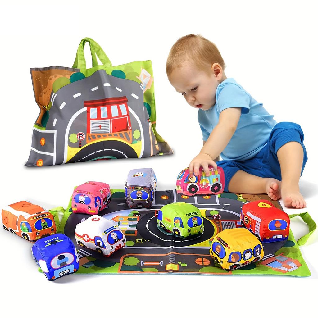 Early Educational Playthings Infant Fabric Cars Animals Transportation Playing Mat Storage Bag Infant Tear-Resistant Cloth Book