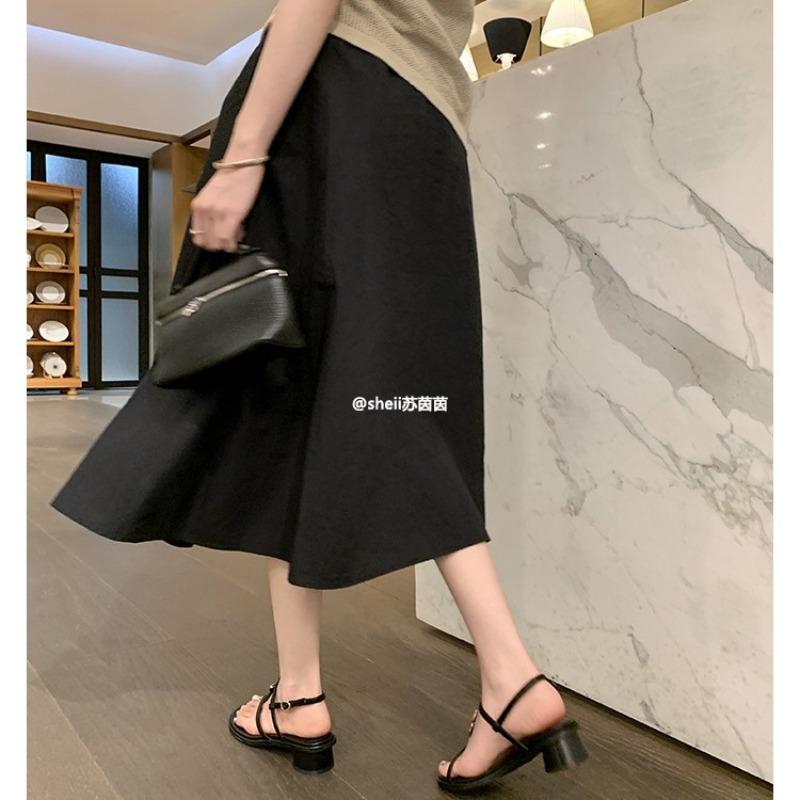 [] Beautiful Model~ Retro Metal Buckle Cross Strap Thick Heel Vacation Sandals Women's Summer