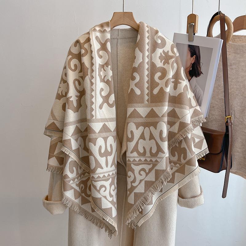 Women'S Luxury Winter Cashmere Scarf - Tasseled Damask Printed Pashmina Shawl, Warm Wrap & Foulard Poncho