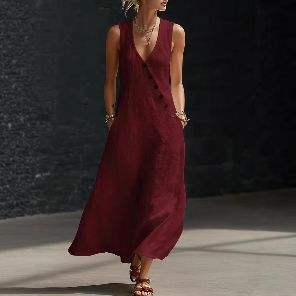 2026 European Women's Summer V-neck Sleeveless Casual Tank Dress