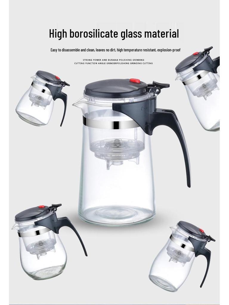 Elegant One-Button Glass Teapot with Tea and Water Separation and Custom Logo