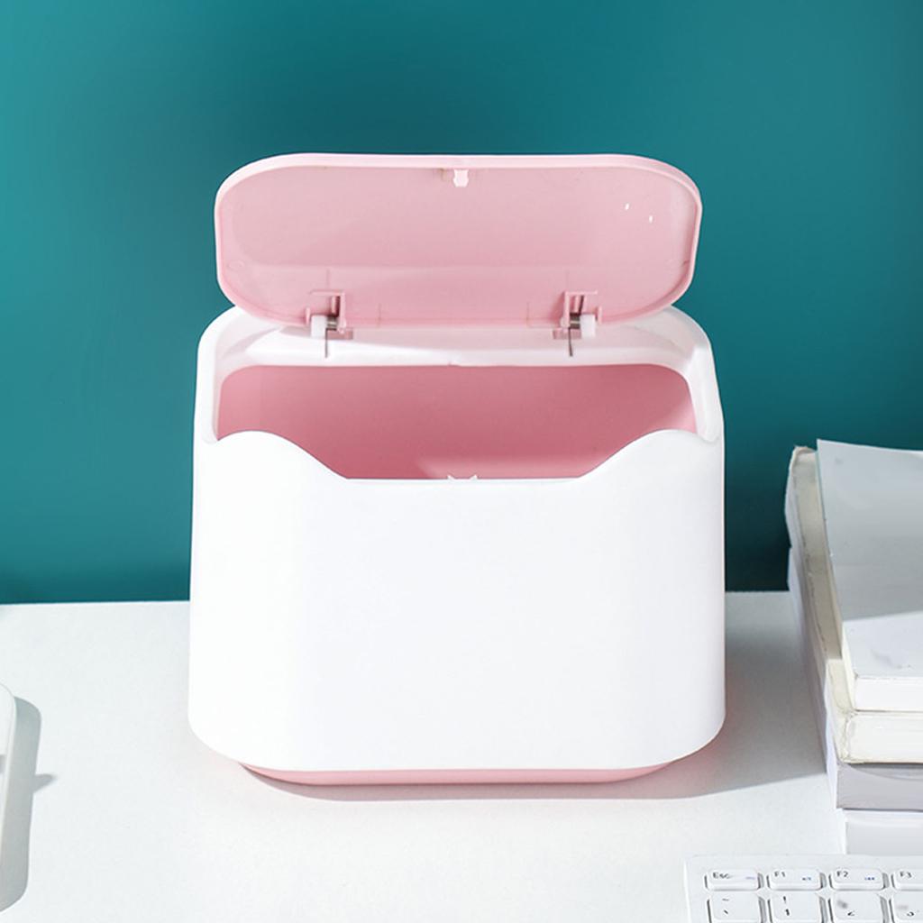 Desktop Trash Can Detachable Portable Small Table Waste Bin with Lid for Bedroom Living Room Office