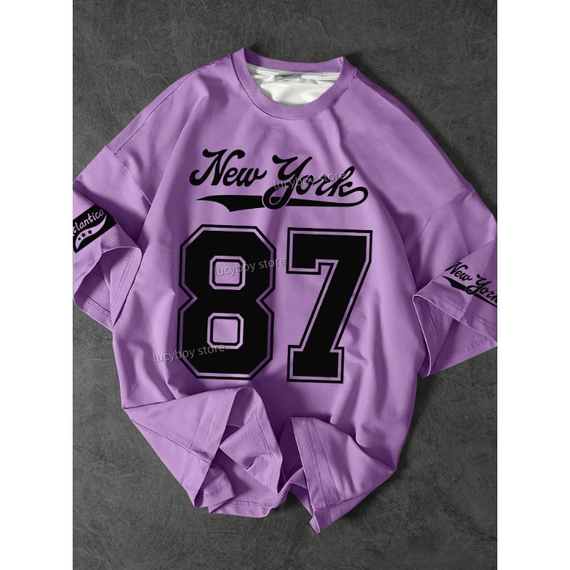 No.87 NEW YORK Print Jersey Tshirt Women Short Sleeve Sport Football T-Shirt Vintage Oversize Striped Tees Women Casual Clothing