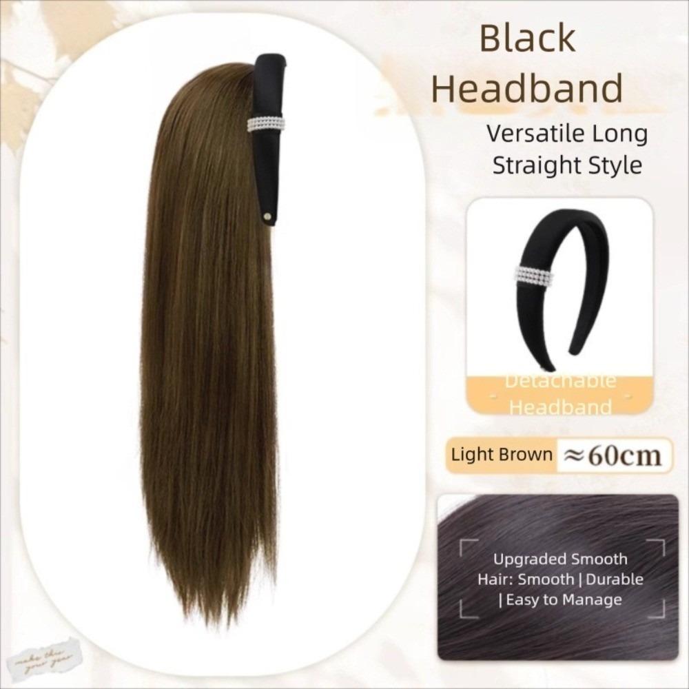 Hair Hoop Half Headband Wig Korean Style Long Straight Hair Simulated Pearl Headband Wig  Party