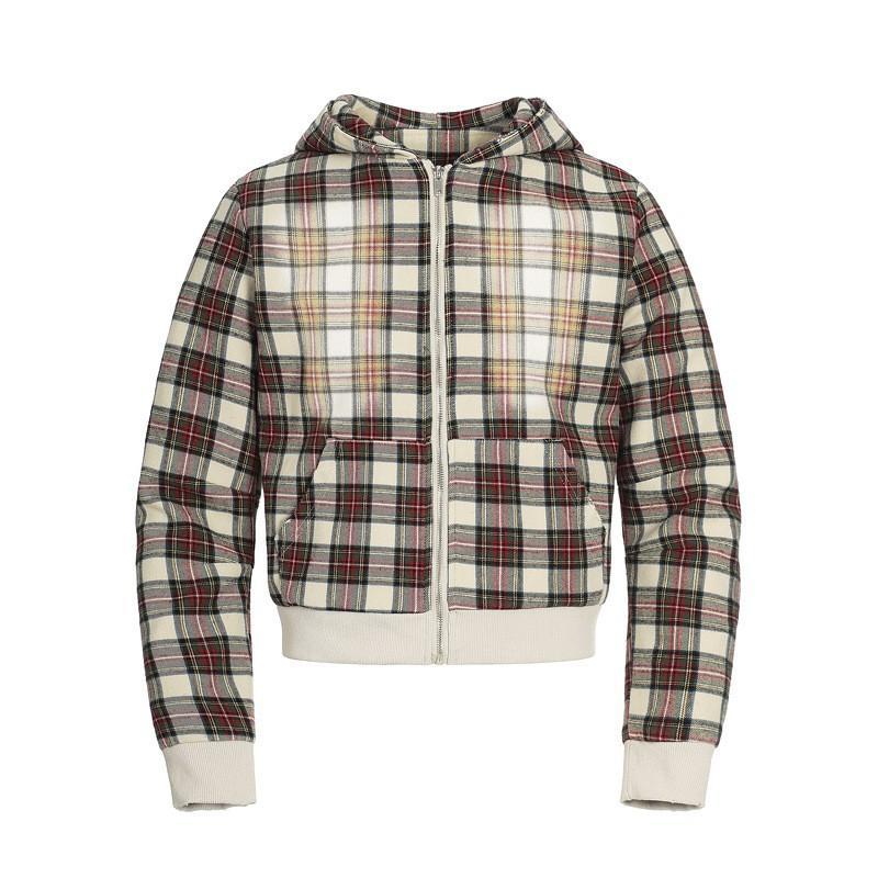 Unisex Oversized Plaid Hooded Zip-Up Sweatshirt