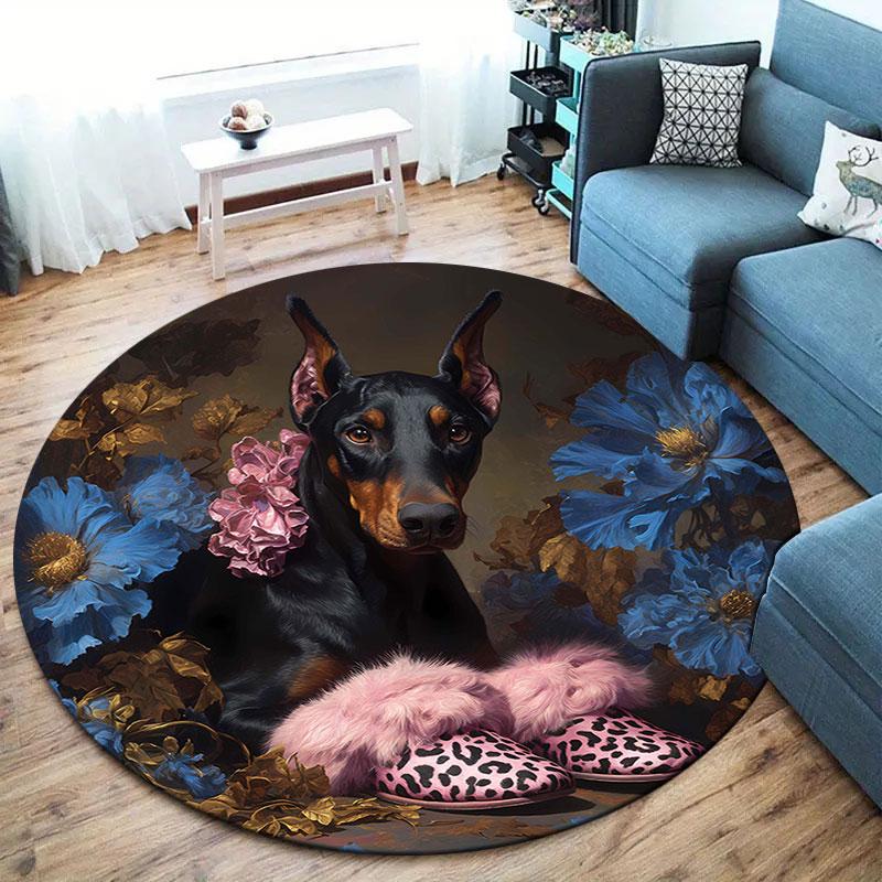 Cute and fantastical puppyRound Area Rug,Carpet Rug for Living Room Bedroom Sofa Playroom Decor,Non-slip Floor Mat