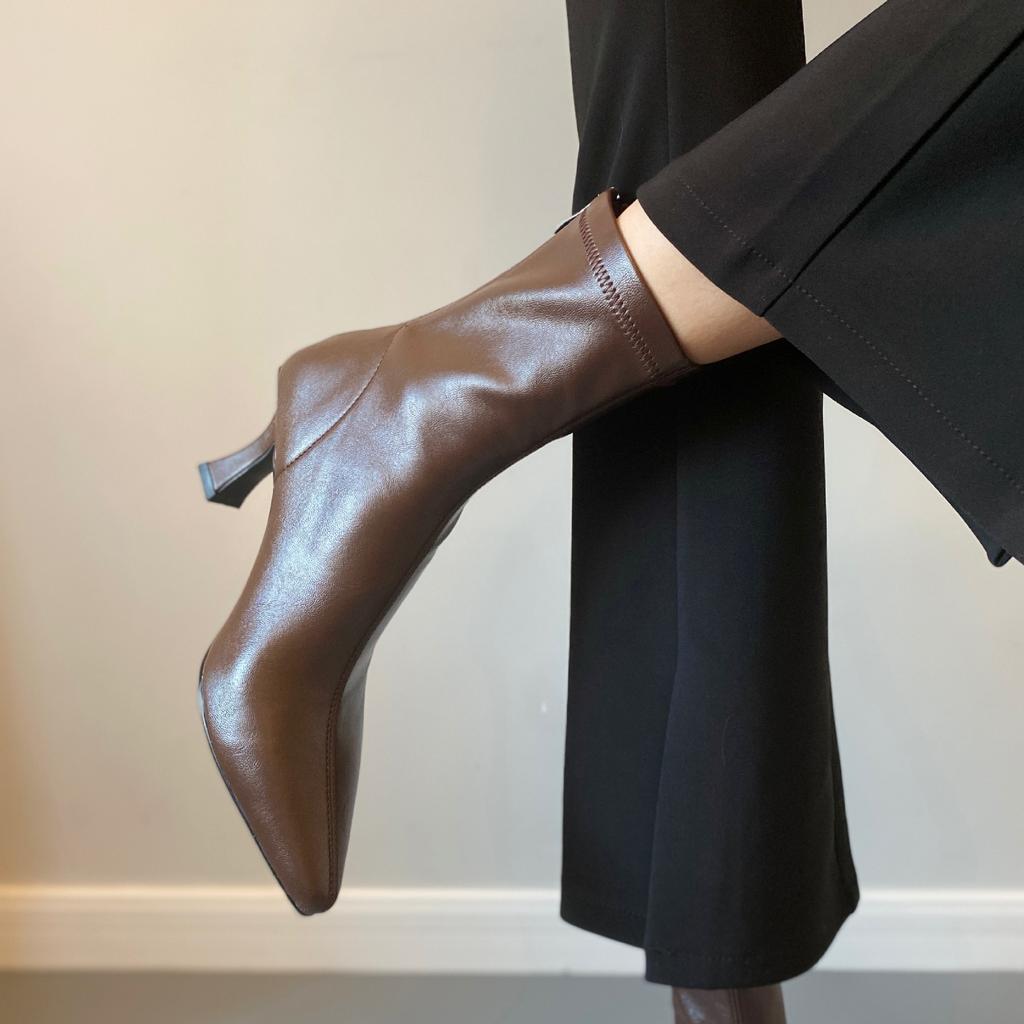 ~ Pointed Thin Heel Boots High Heel Elastic Boots Temperament Versatile Thin Boots Autumn and Winter Velvet Women's Boots