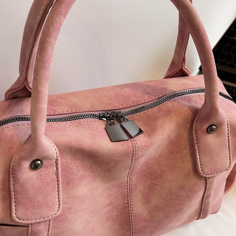 Vintage Faux Leather Duffel Bag Women's Fashion Shoulder Tote with Dual Handle and Practical Design