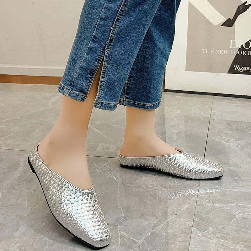 Mote Aphixta Ny Sommer Flat Med Dame Tøfler Gullvev Grunne Sko Klassisk Firkantet Tå Flip Flops Strandslides Mules Stor Størrelse42