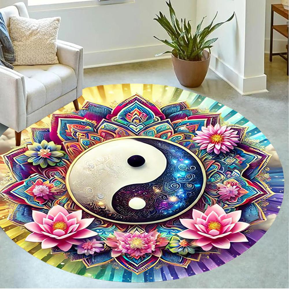1pc home carpet yin yang floral design non-slip rug for office decor and living room gift ideas