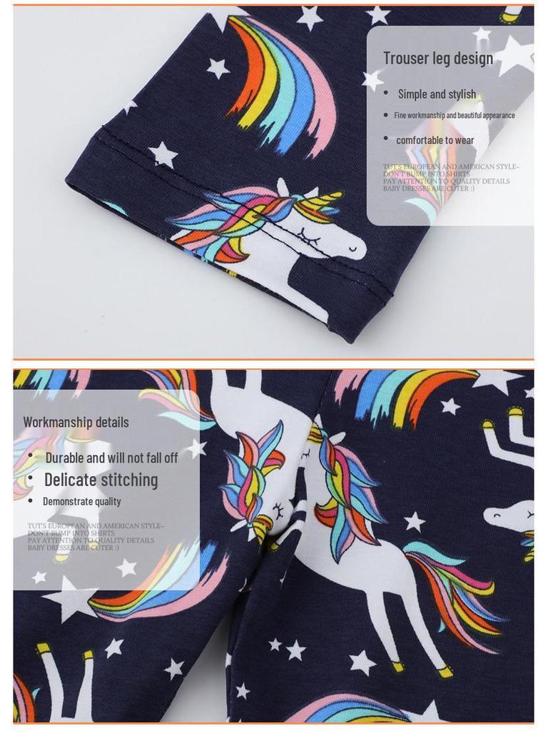 Unicorn Pattern Girls' Stretchy Leggings for Spring and Autumn