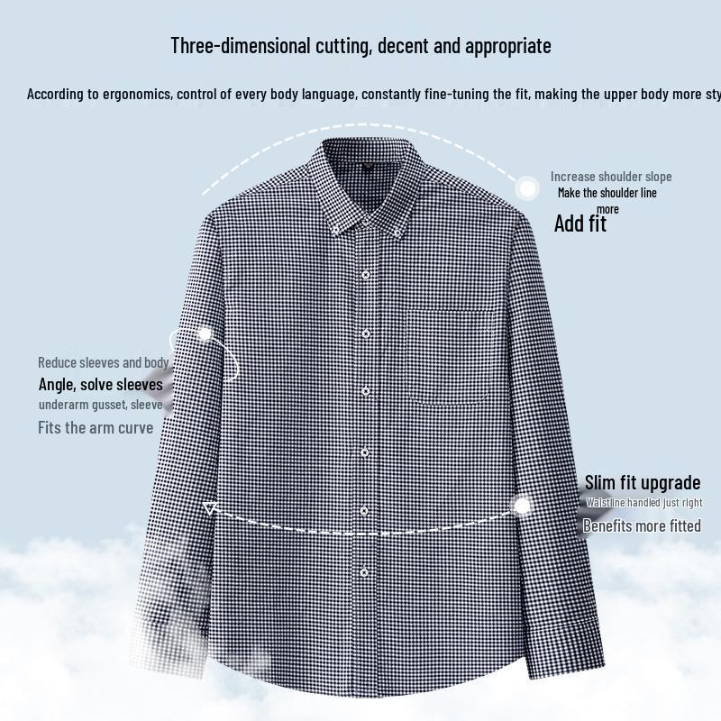 Men's Pure Cotton Plaid Long-Sleeve Shirt - Skin-Friendly, Casual, Spring & Autumn