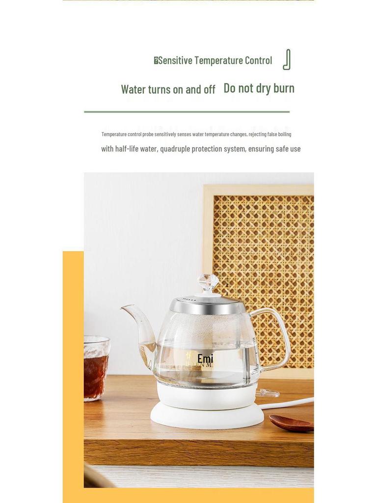 Transparenter elektrischer Wasserkocher mit großem Fassungsvermögen, automatischer Abschaltung und langem Ausguss zum Teekochen