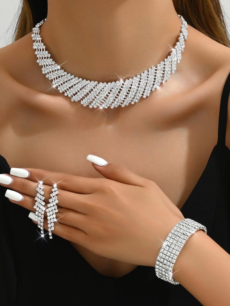 Ladies Accessories Dinner Banquet Accessories Five-Piece Jewelry Wedding Women'S Necklace Earrings Bracelet Ring