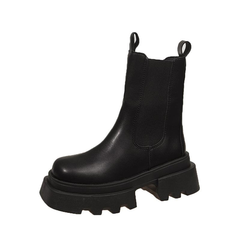 Martin boots women's 2025 new thick-soled medium boots small autumn and winter velvet boots Chelsea boots cigarette boots