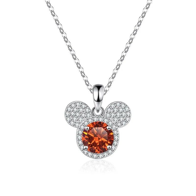 Bague Ringen Pandantiv Argint Sterling S925 1 Carat Moissanite Diamant Colier Modă Femei Bijuterii de Lux Cap Șoarece Mickey