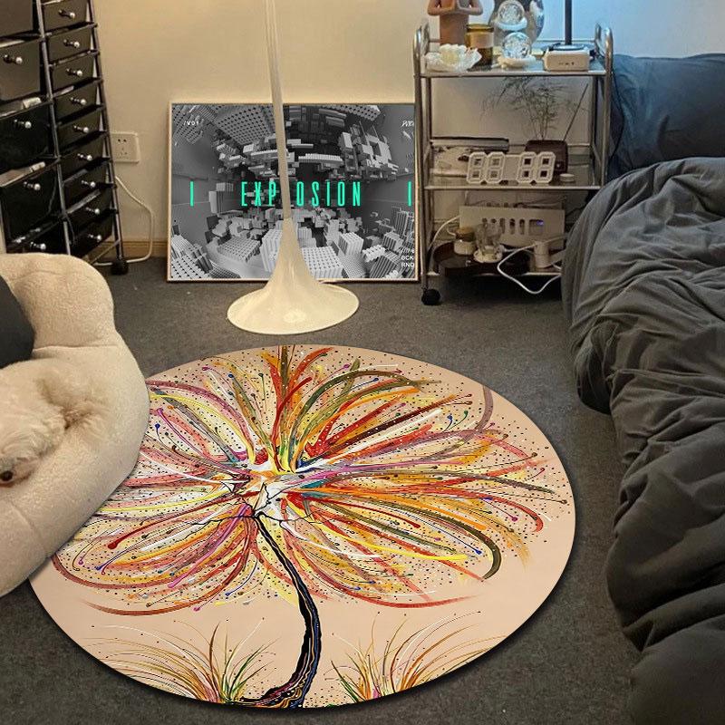 Vintage Round Skull Multicolor Accent Rug, Non-Slip Floor Mat for Living Room