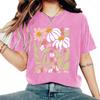 Women's Washed and Aged Floral Round Neck Loose Short Sleeve Casual Top