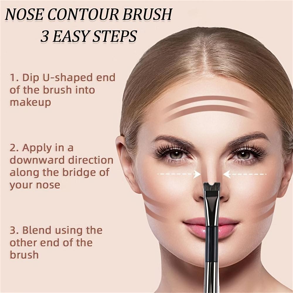 Pinceau de Maquillage pour Contouring du Nez en Forme de U à Double Extrémité Idéal pour Ombrer et Illuminer le Visage Outil Cosmétique Essentiel
