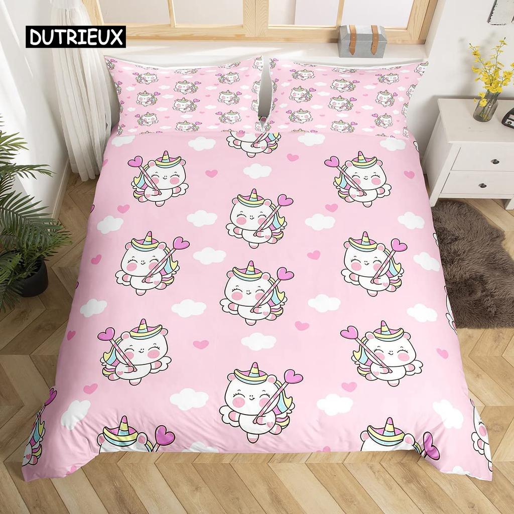 Szivárványos egyszarvú paplanhuzat Aranyos álmodozó lótakaró huzat Rajzfilm Kis egyszarvú ágyneműhuzat iker lánynak tini Kawaii ajándékok