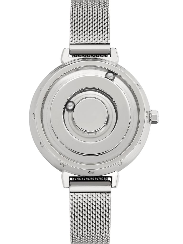 EUTOUR Women's Magnetic Quartz Watch, Minimalist Casual Analogue Watch, Stylish, Waterproof, 36mm, Silver Dial, Silver Stainless Steel Band, Mesh