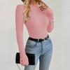 Women's Solid-color Round Collar Fashionable Knitted Sweater