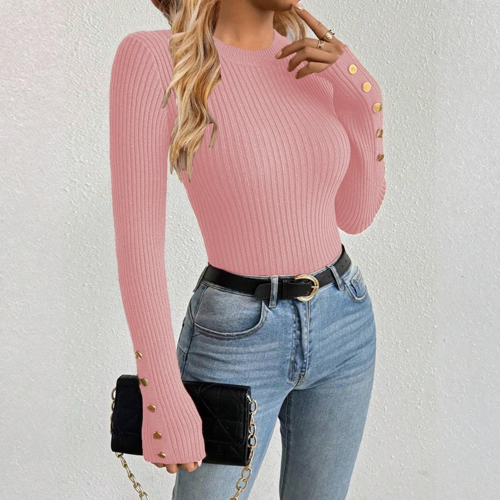Women's Solid-color Round Collar Fashionable Knitted Sweater