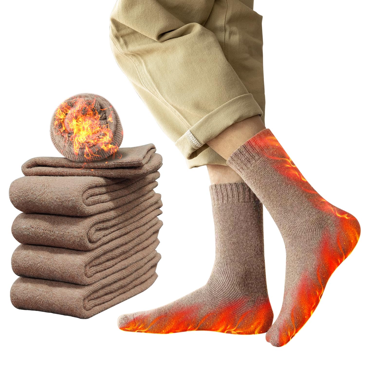 

CHICHL Warm Socks for Thick Pile Lining with Wool Pilling and Perfect for and Camping Set of 4 Sizes Men s Fall/Winter (Extra Cloud-Like Material) -