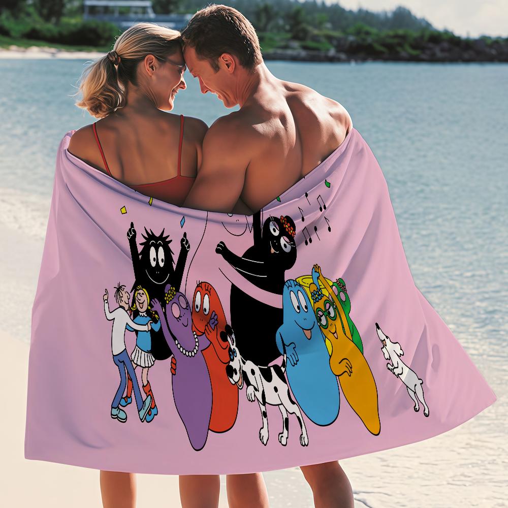 Cartoon Cute Barbapapa Towel Quick Dry Absorbent Beach Towel for Sports, Fitness, Swimming and Outdoor Activities