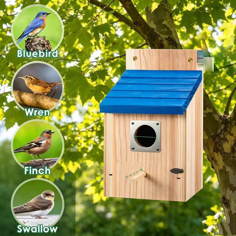 Wooden Birdhouse Outdoor Hanging Bird Cage With Perch For Garden Birds