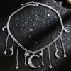 Rhinestone Crystal Moon Star Necklace Exquisite Tassel Design Rhinestone Necklace  For Women