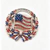 US Independence Day Flag Rhinestone Brooch - Laurel Commemorative Flower Badge