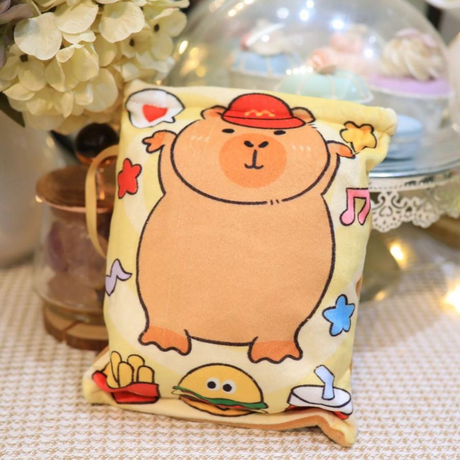 Capybara Snacks Bag Plush Toy Throw Pillow Capibala Snacks Plushie Doll Creative Pudding Bag Hold 2 Capybara Cubs Stuffed Animal
