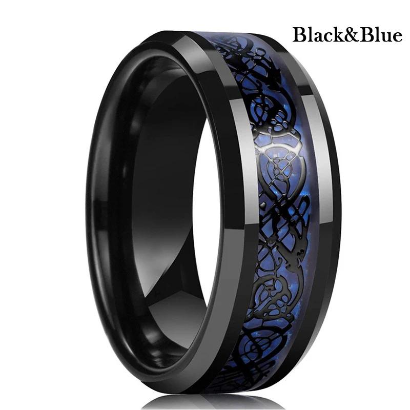Vintage Silver Color Titanium Stainless Steel Rings for Men Black Carbon Fiber Ring Wedding Jewelry Christmas Gift Accessories