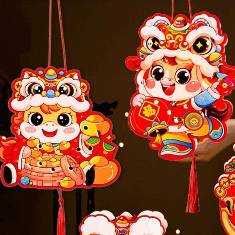 Cartoon Chinese New Year Lanterns Zodiac Horse Paper Spring Festival Lantern Traditional Handmade DIY Handheld Lantern