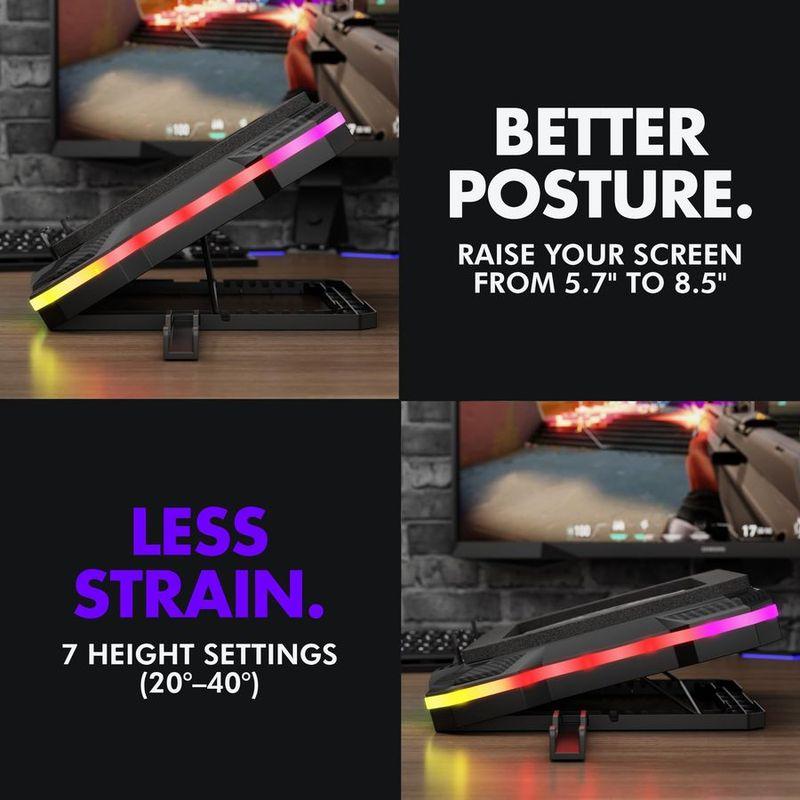 Podkładka chłodząca do laptopa gamingowego z hubem USB Zwiększa wydajność, Pozostaje komfortowy Stojak chłodzący do laptopa RGB z regulowaną wysokością amp Fa