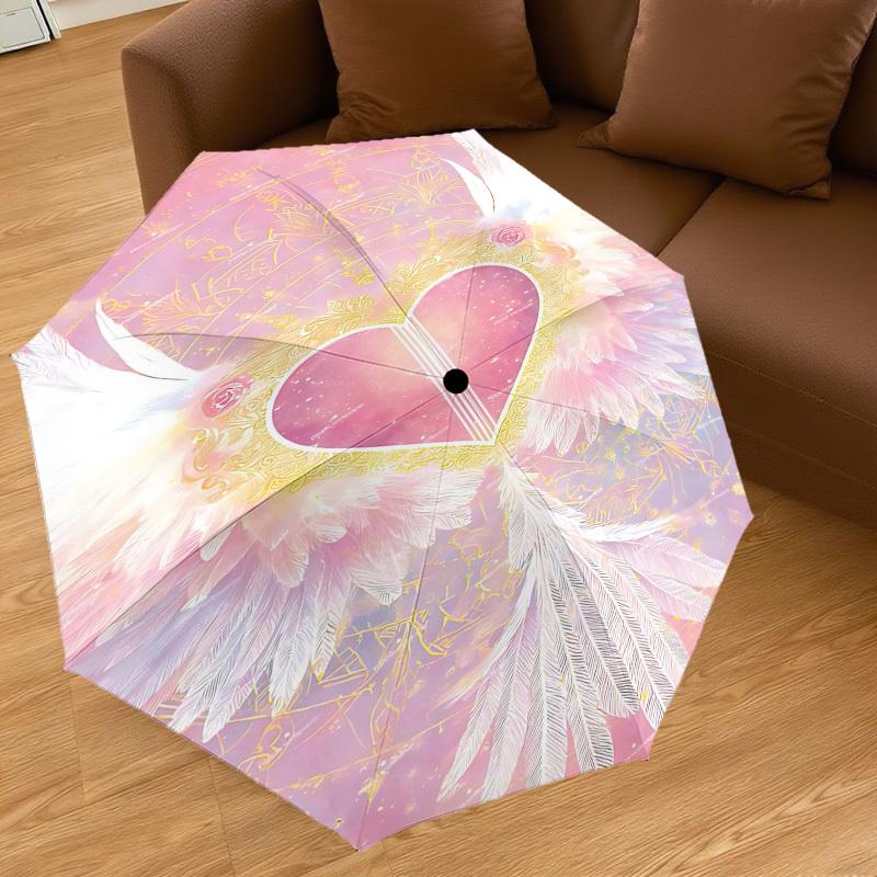 1pc Heart Wings Automatic Open/Close Umbrella Compact Folding Umbrella with 8-Rib Shaft for Women/Men, Elegant Birthday1146S