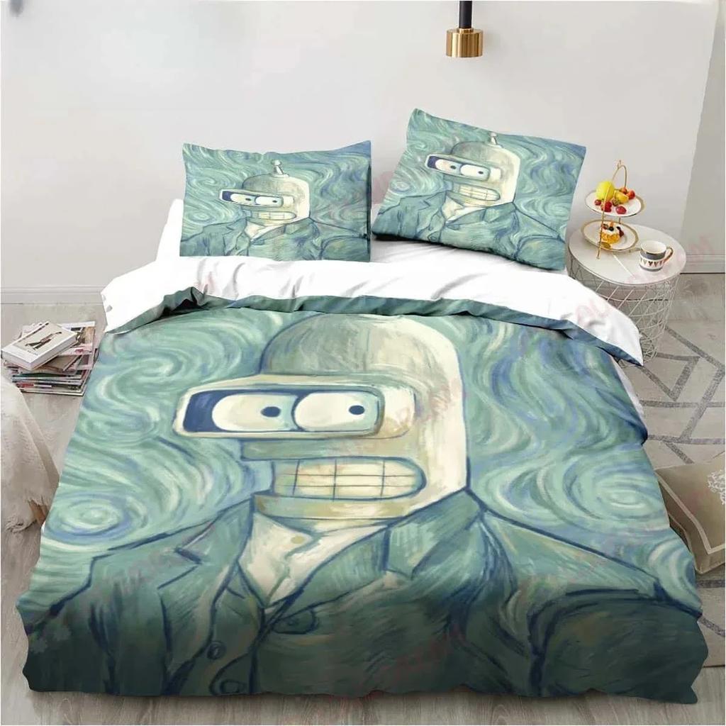 Tecknad Futurama Bender Affisch Sängkläder Set Lakan King Twin Dubbel Barnsängkläder Set Mikrofiber eller Polyester Påslakan Set
