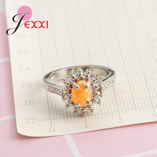 Sparkling Orange Oval Opal Stones 925 Sterling Silver Sunflowers Shaped Rings Jewelry Gifts For Women Wedding Anniversary