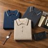 Herren 100% Kaschmir Langarm Colorblock Polo Pullover