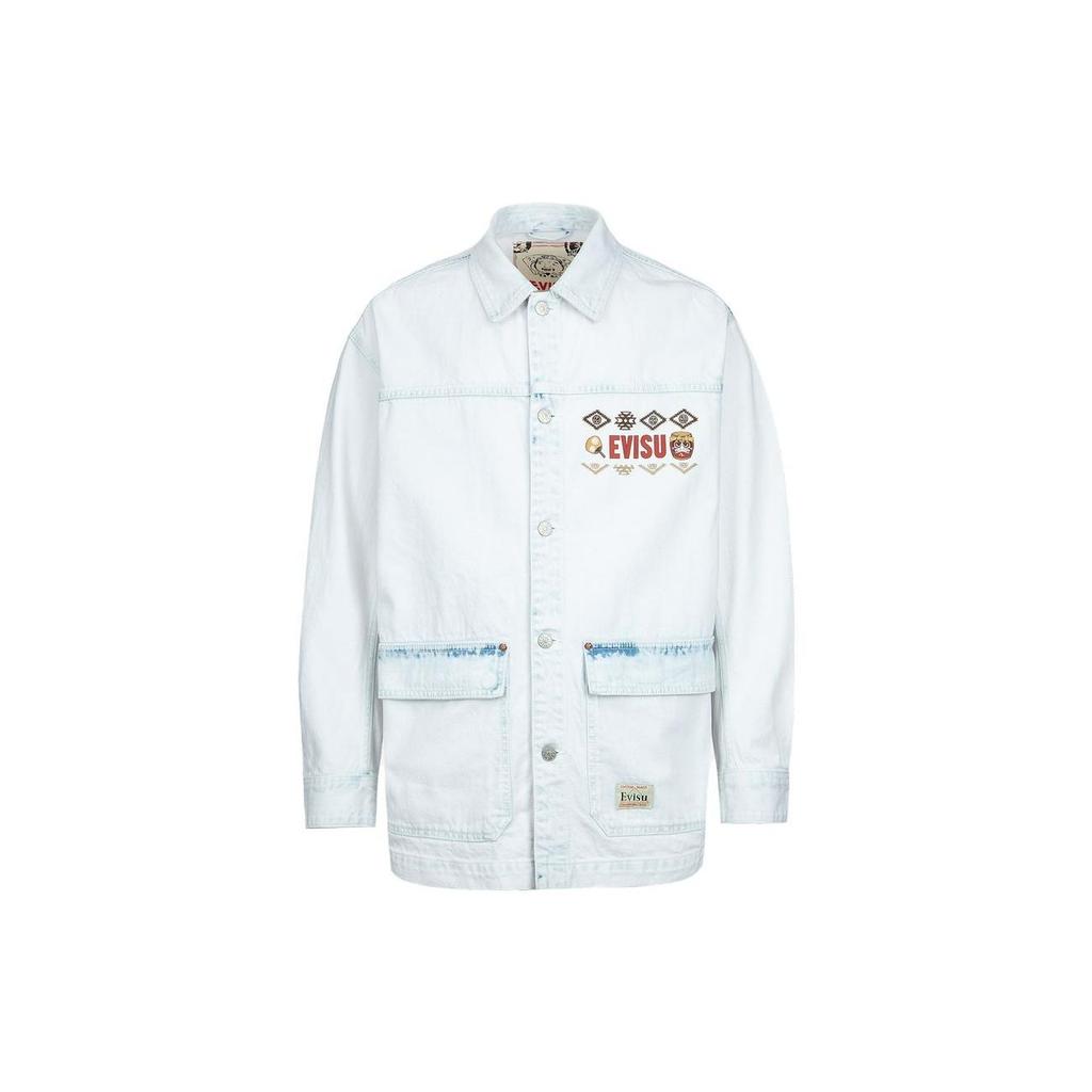 Evisu Letter Pattern Logo Print Single-Breasted Long Sleeve Shirt Unisex shirts 2ESHTM3SJ718XXDN