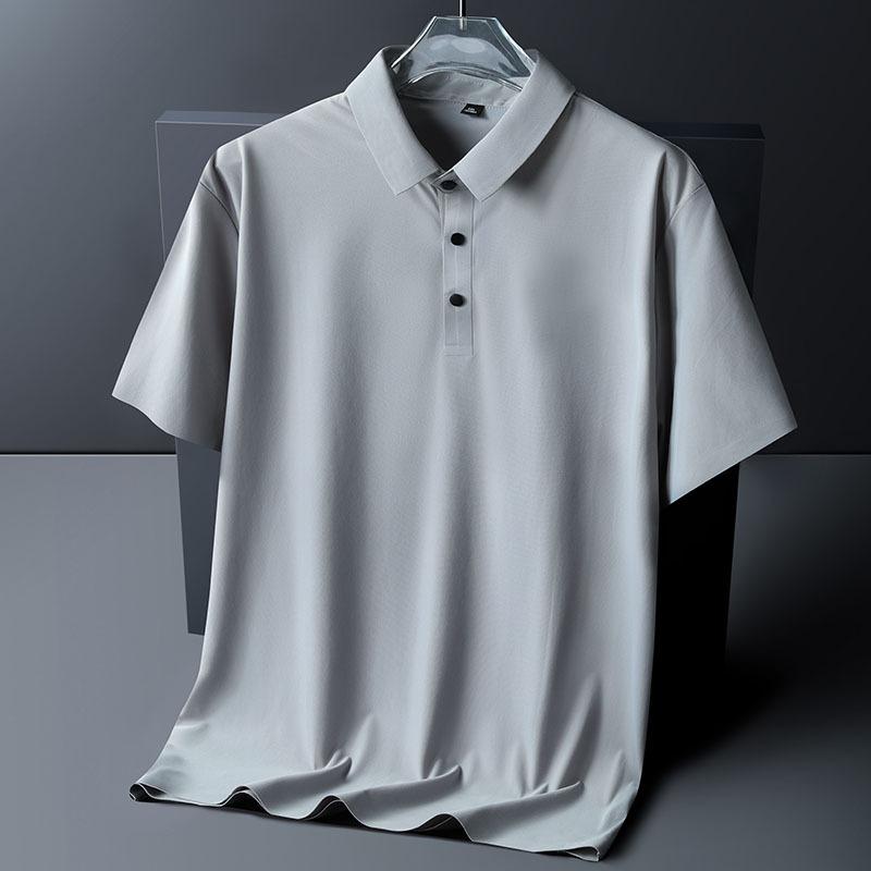 WoWo Polo Shirt Heren 6XL 7XL 8XL Zomer Nieuw Hoge Kwaliteit Heren Korte Mouw Polo Shirt IJszijde Heren Business Casual Polo Shirt 3XL grijze kleur