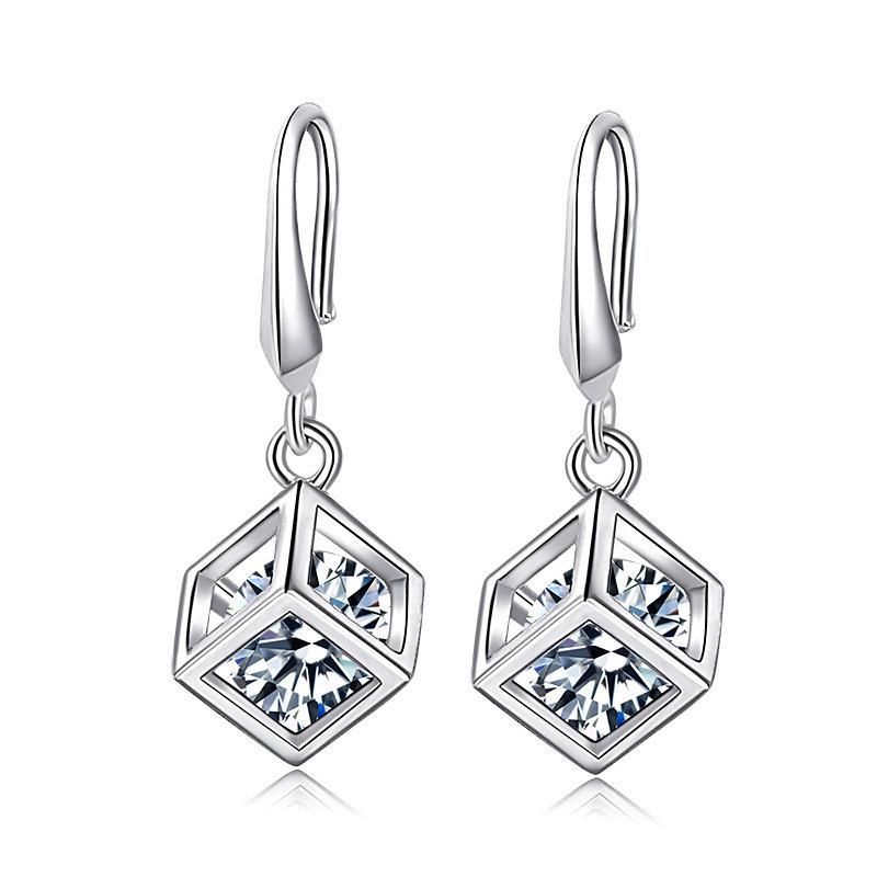 Versatile Korean Style Rhinestone Tassel Cube Earrings for Women