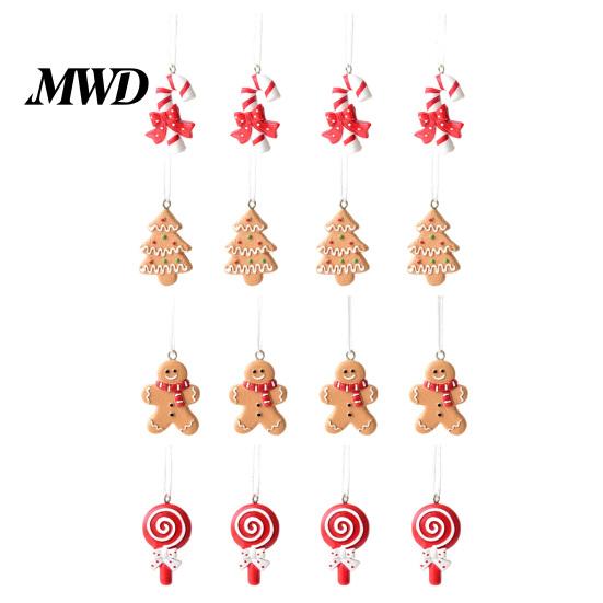 Christmas Tree Decorations 4 Pcs Gingerbread Ornaments, Candy Cane, Tree, Lollipop, Decorative Pendants for Garlands Man Xmas Hanging Decoration Home