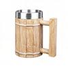 Wood Barrel Beer Mug, 600ml Stainless Steel Liner Stein, Rustic Tankard for Pub Home Bar Pub Party Gift