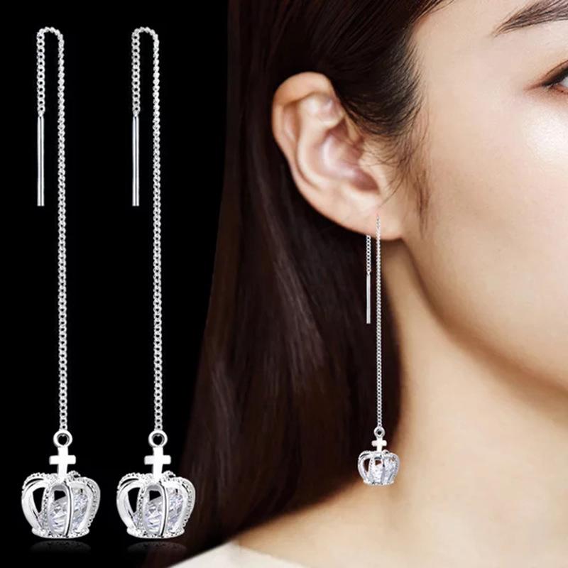 Korean Silver Needle Ice Flower Four-Leaf Clover Tassel Earrings